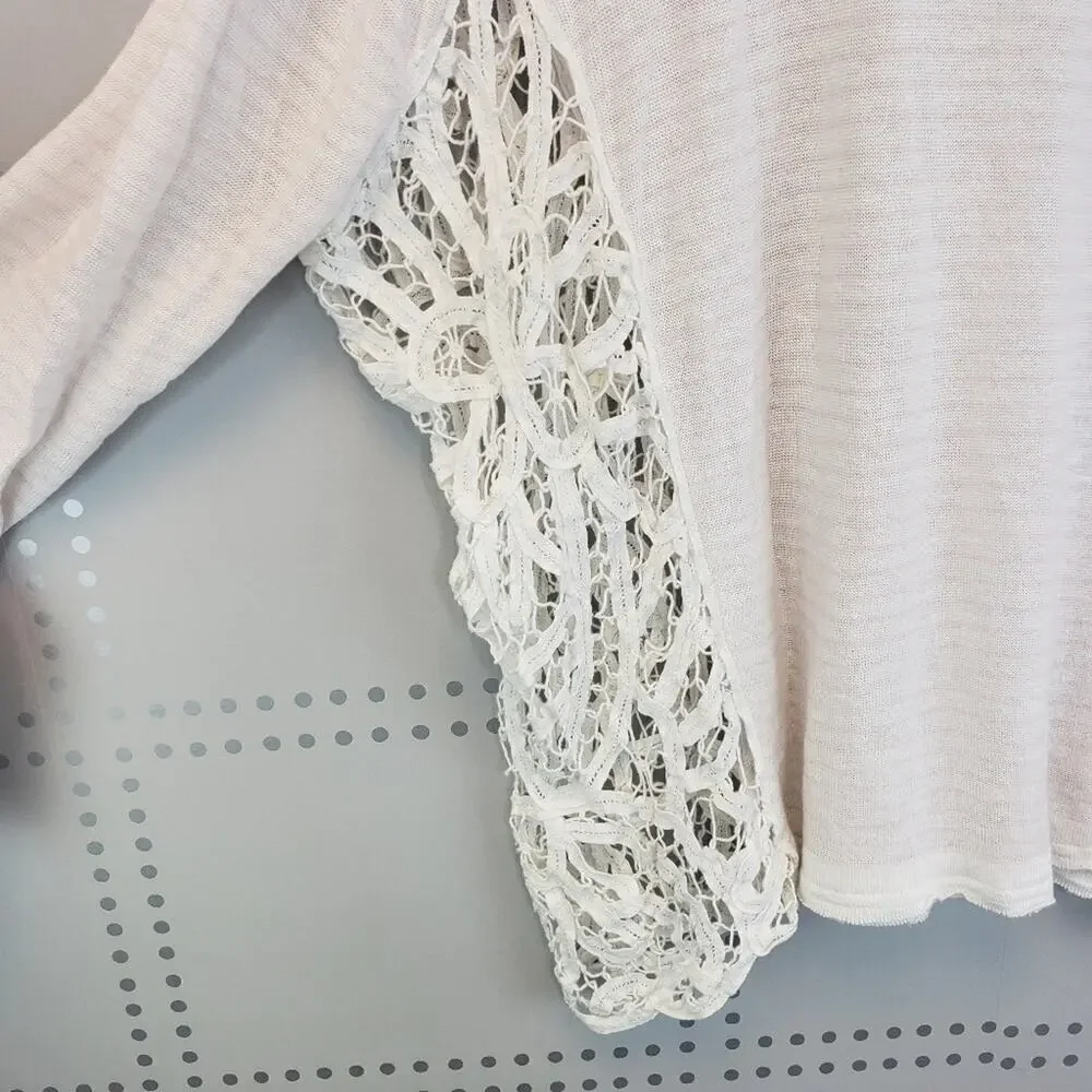 Free‎ People Pink Striped Top with Lace sides panel SZ S - Picture 3 of 8